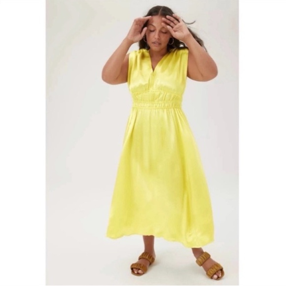 NWT Anthropologie Yellow Satin Dress 3x